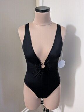 Tori Praver Maxime Plunging Black One-Shoulder Swimsuit
